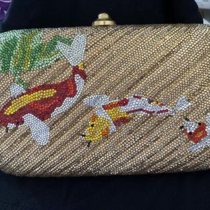 Hand beaded with Swarovski crystals hard cover clutch purse